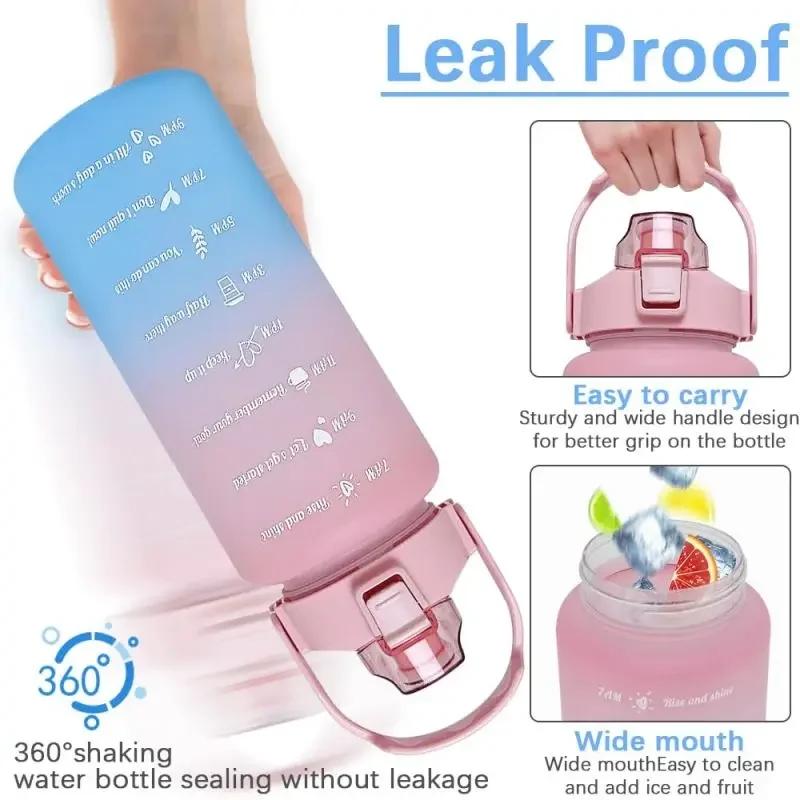 Bidon de apă sport 2L Rezistent la temperaturi înalte Cupă cu pai gradată Curcubeu Mat Culoare progresivă Cupă de apă Cupă de plastic