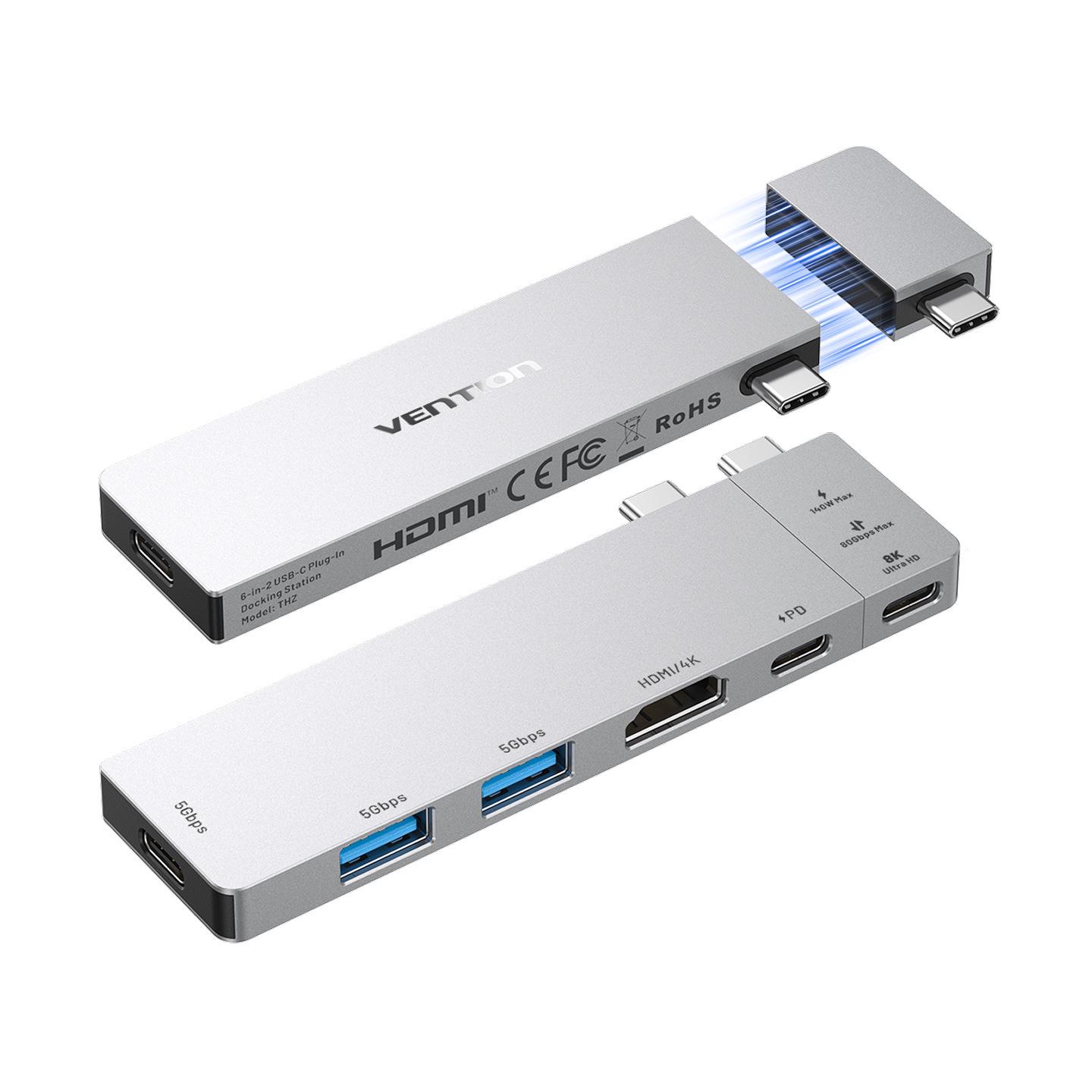 Weixun 6-in-2 USB-C Docking Station – Multifunctional Desktop Expansion Hub