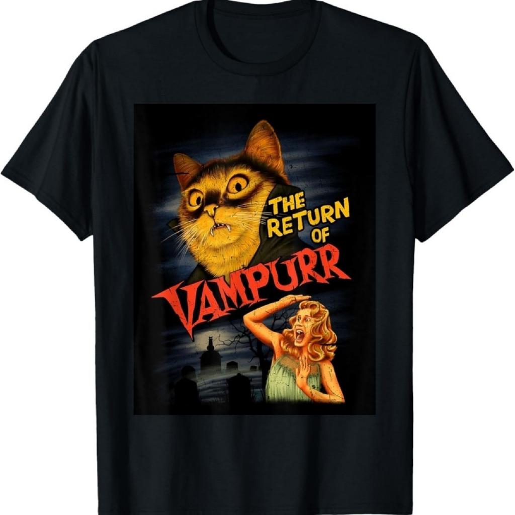 Katze Vampir Klassischer Horrorfilm Lustiges Grafik T-Shirt