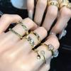 Gold Simple Fashion Full Diamond Zircon Geometric Opening Ring Women'S Adjustable Niche Design Exquisite Ring