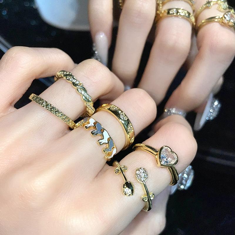 Gold Simple Fashion Full Diamond Zircon Geometric Opening Ring Women'S Adjustable Niche Design Exquisite Ring