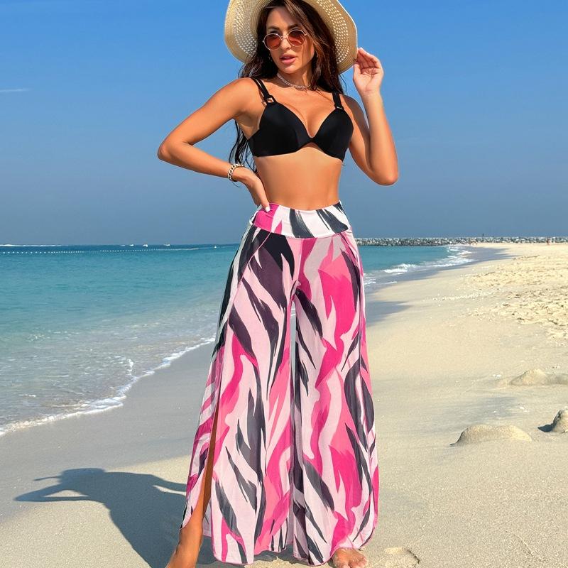 Women Three Piece Printed Bikini Long Pants Swimwear Bathing Suit