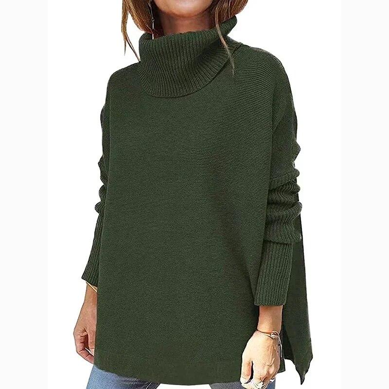 

Осень-зима толстые простые вязаные пуловеры, свитера, водолазка с длинным рукавом, женский свитер, повседневные свободные джемперы, женские топы 29569 XXL армия зеленый