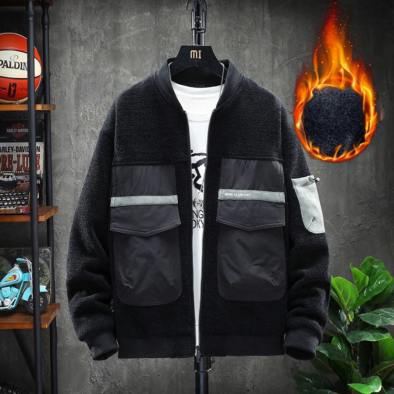 Lamb Wool Jacket Men's New Baseball Collar Korean Style Trendy Autumn and Winter All-match Thickened Velvet Jacket Men's Tops