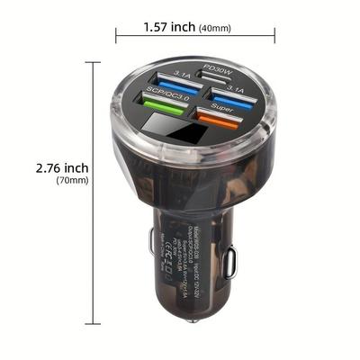 150W Mehrfachanschluss-Autoladegerät 5/6 Anschlüsse, 4 USB + Dual PD, Blaue oder Farbige Hintergrundbeleuchtung Spannungsanzeige für 12–32V Fahrzeuge