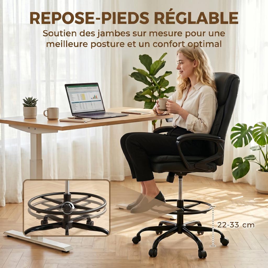 Ergonomic Office Chair, Drawing Chair, Adjustable Footrest, 61 x 61 x 108 cm, Black