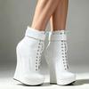Women Sexy Fetish Super High 18cm Super Wedge Heel Pointed Toe Zipper Cross-tied Ankle BALLET Boots Plus Size
