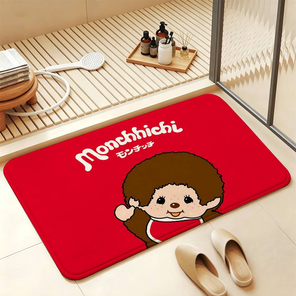So Cute M-MonchhichiS Cartoon Short Plush Rug Carpet mat Machine Washable Soft Comfortable Anti‑Slip Floor Mat Home Decor