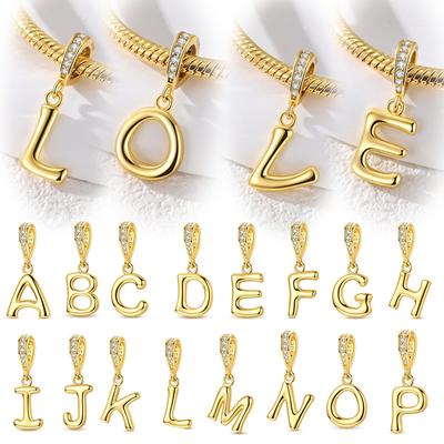 Neue Kupfer Goldene Charm Perlen 26 Buchstaben Anhänger Für Original Armband Frauen DIY Geschenk