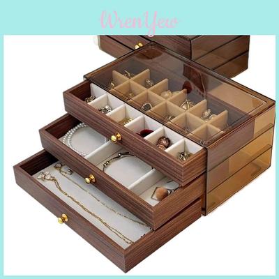 Walnut Jewelry Box With Multiple Compartments For Earrings Necklaces And Rings Gift For Women