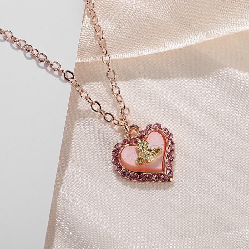 Empress Dowager NANA's Saturn Heart Mother-of-Pearl Necklace & Sweet Heart Stud Earrings Set