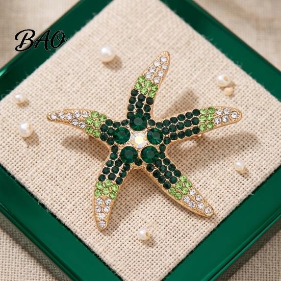 Beach Themed Jewelry Vintage Rhinestone Starfish Brooch, Ocean Metal Lapel Pin, Golden Plated Pin Sea Animal for Suit Dress Coat Scarf Marine