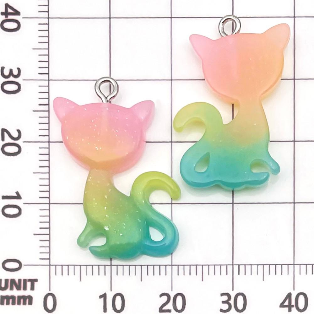 10-Color Gradient Glitter Cartoon Animal Kitten Charms for DIY Handmade Jewelry