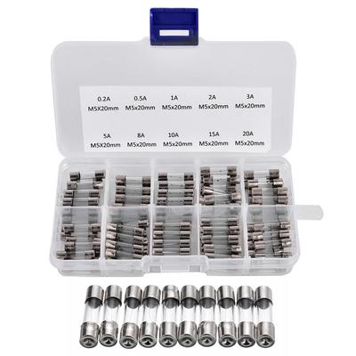 200Pcs Glass Tube Fuse Assorted Kit Amp 0.2A-20A Quick Blow Glass Tube Fuse Set 250V Glass Fuse Assortment Pack with Storage Box