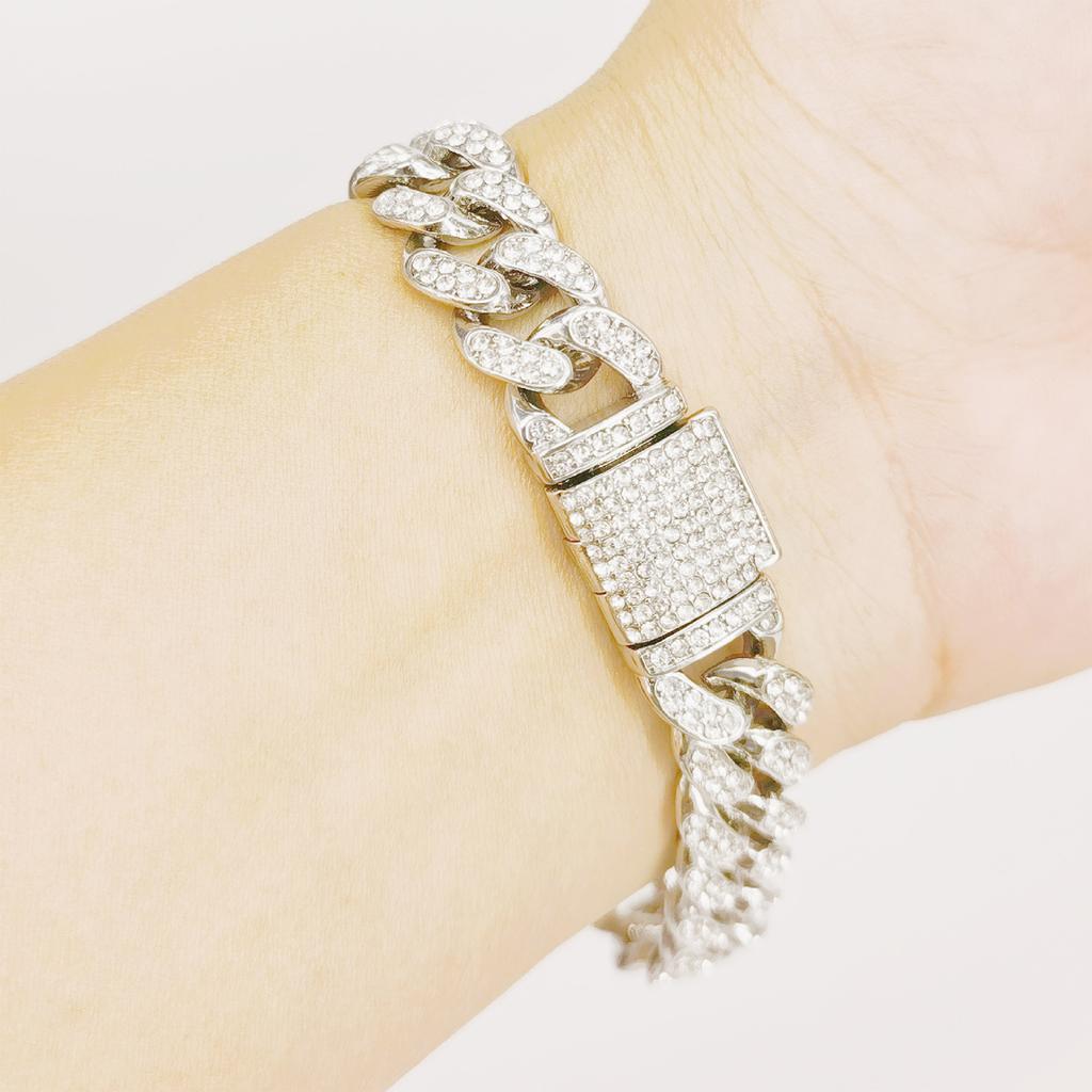 Cuban Link Chain 20cm Bracelet 50cm Necklace Alloy Fashion Accessory for Men Women Silver Color