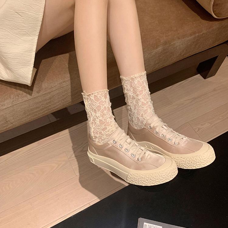 Grape mother Studiolee girl style silk lace-up fashion round head small thick flat bottom versatile casual board shoes women