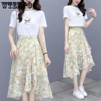 Summer Women's Irregular Chiffon Skirt Half Skirt Floral Skirt Long Skirt