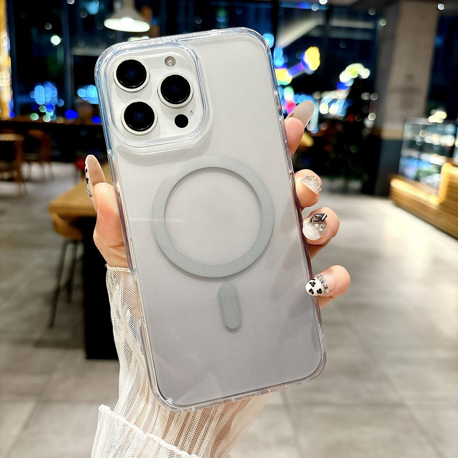 

For iPhone 16 Pro Max Case Compatible with MagSafe Transparent Gradient Hard PC Phone Cover Grey