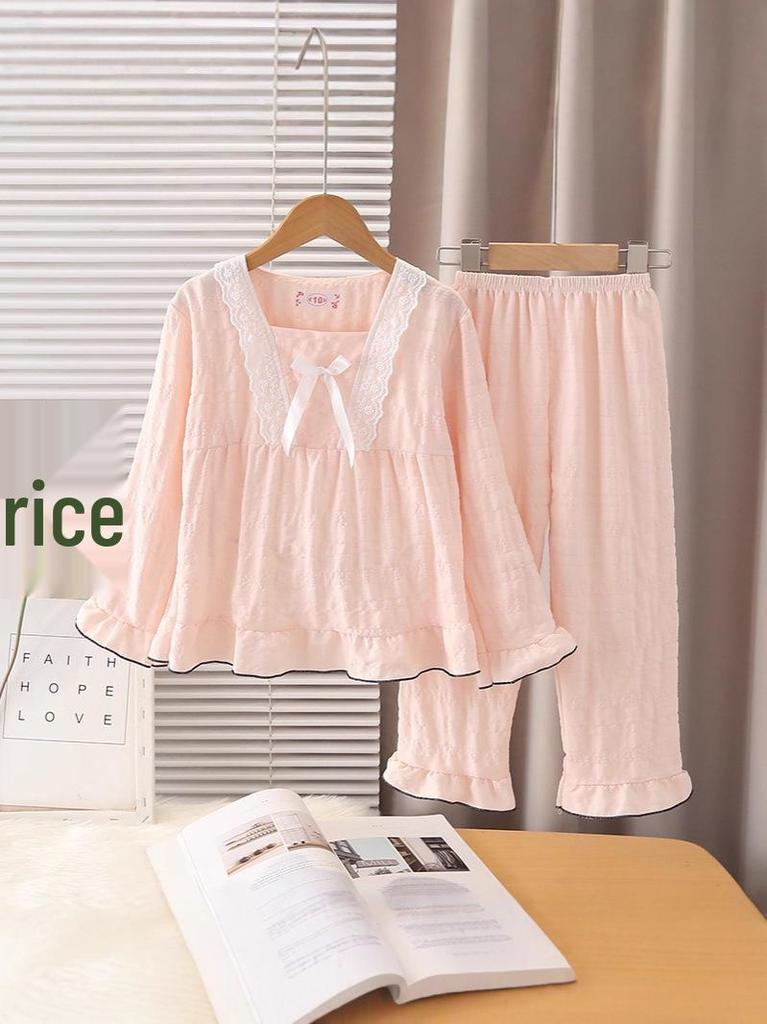 Southeast Asia Girls' Long Sleeve Cotton Pajama Set