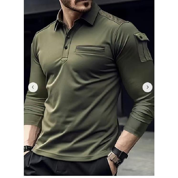 

New Spring Leisure Fashion Business Sports Fitness Top Polo Shirt Men S Multi Button Business Leisure Long Sleeve Shirt XXXL армія зелений колір