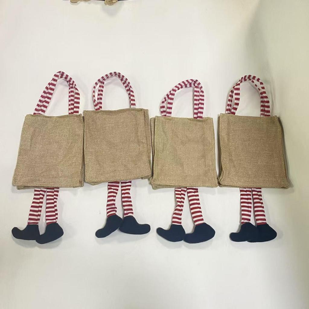 Jinmingguan Creative Burlap Christmas Tote Bag with Feet for Candy Gifts