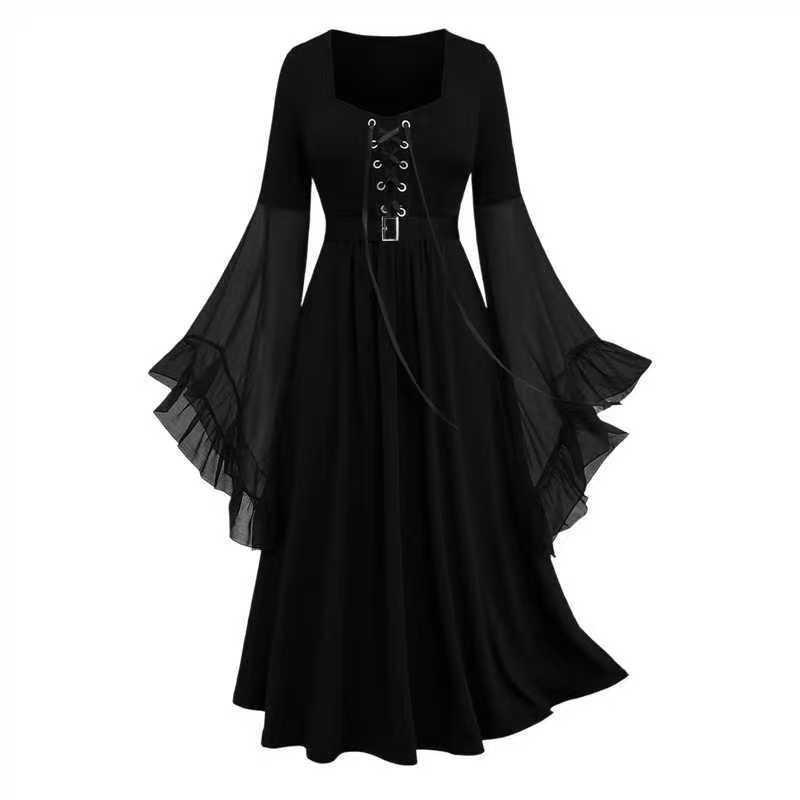 2024 Women's Halloween Witch Lace-Up Swing Dress