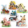 Cute MOC Windmill House Model Micro Building Block Street View Model Mini Brick Toy for Children Desk Home Decoration