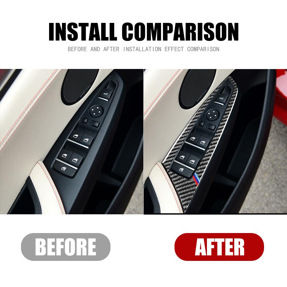 4PCS Carbon Fiber Car Window Lifter Switch Control Panel Frame Decor Stickers For BMW X3 F25 X4 F26 Auto Interior