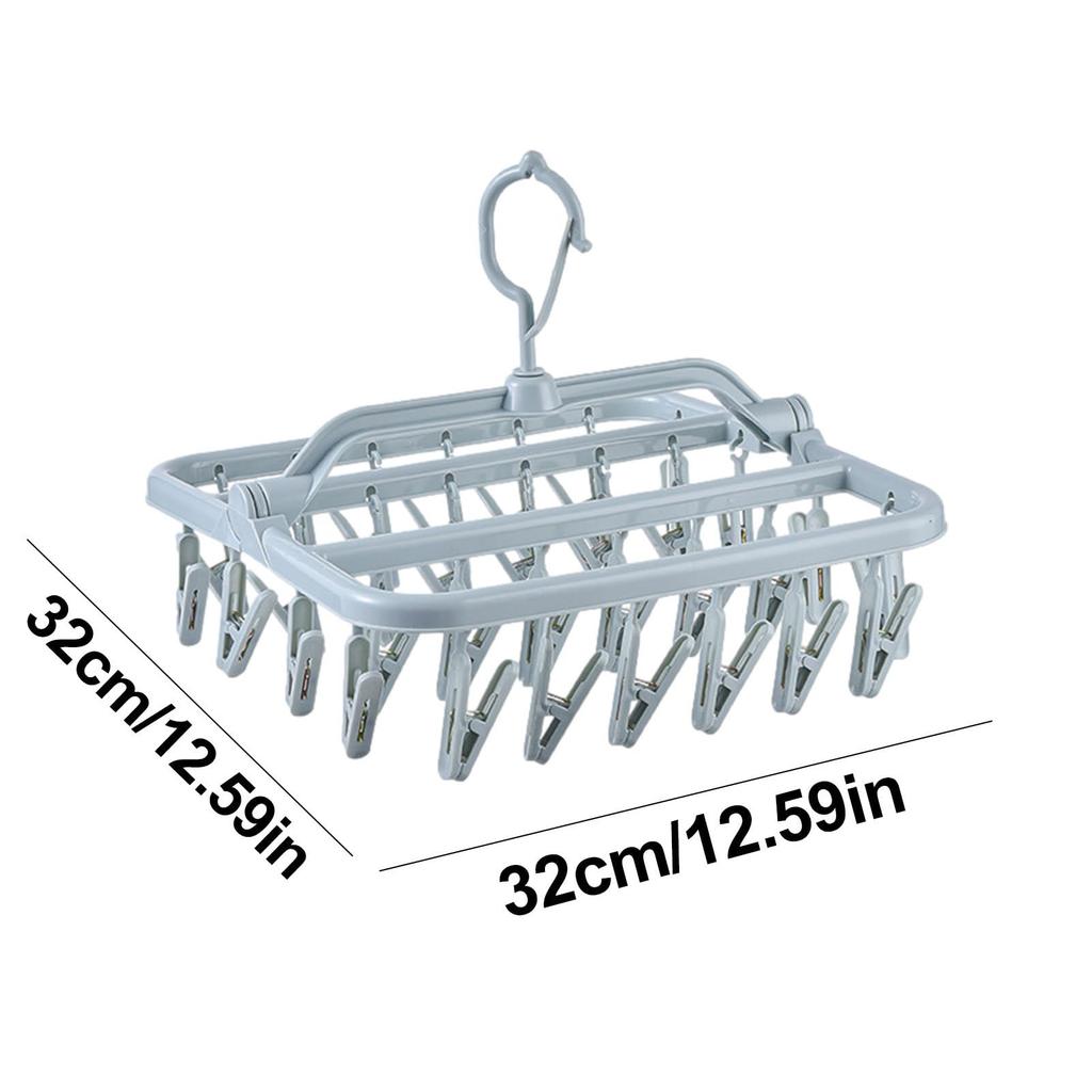 Foldable Drip Hanger with 32 Clips - Plastic Hanging Drying Rack for Clothes Underwear Socks