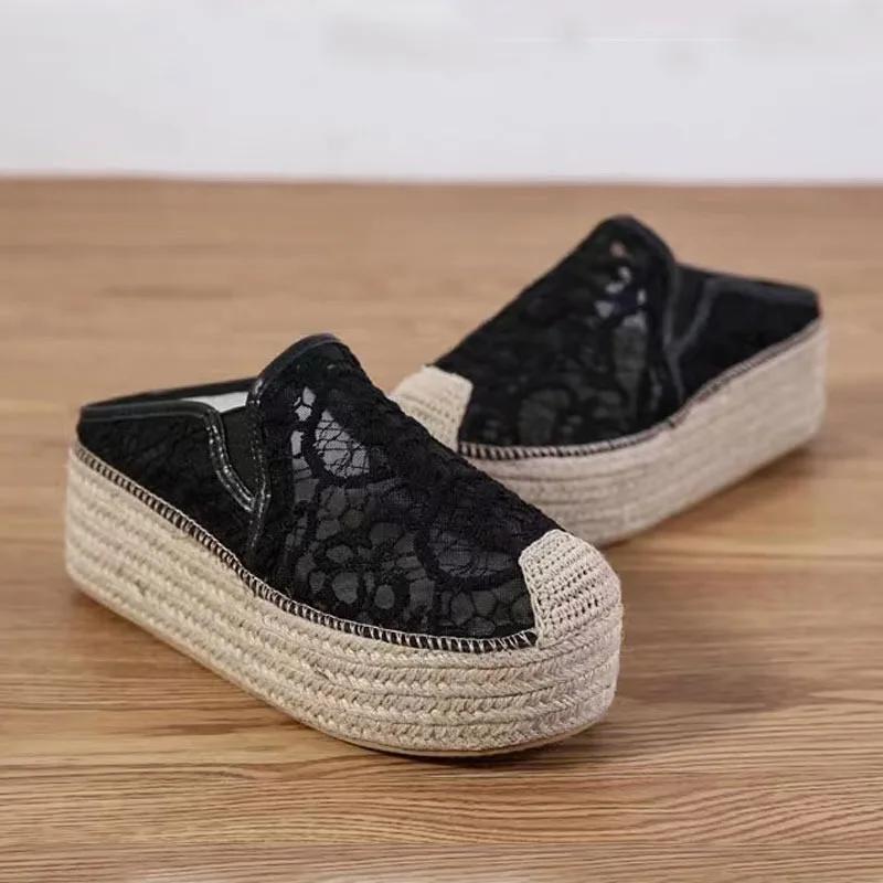 Fashion 2025 Summer New Lace Women's Closed Toe Slippers Hot Sale Breathable Platform Sandals Outdoor Casual Daily Slippers Zapatos