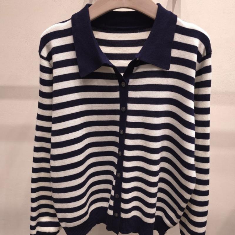 Shop Women S Daily Look Collared Striped Knit Cardigan Black 21dS Wcd260094