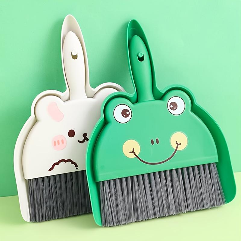 3pcs Cute Nimal Shaped Mini Broom , Dustpan Set , Bear, Rabbit, Frog/Bee, Sweeper with Bristle Brush , Pan Room, Small Spaces , Compact