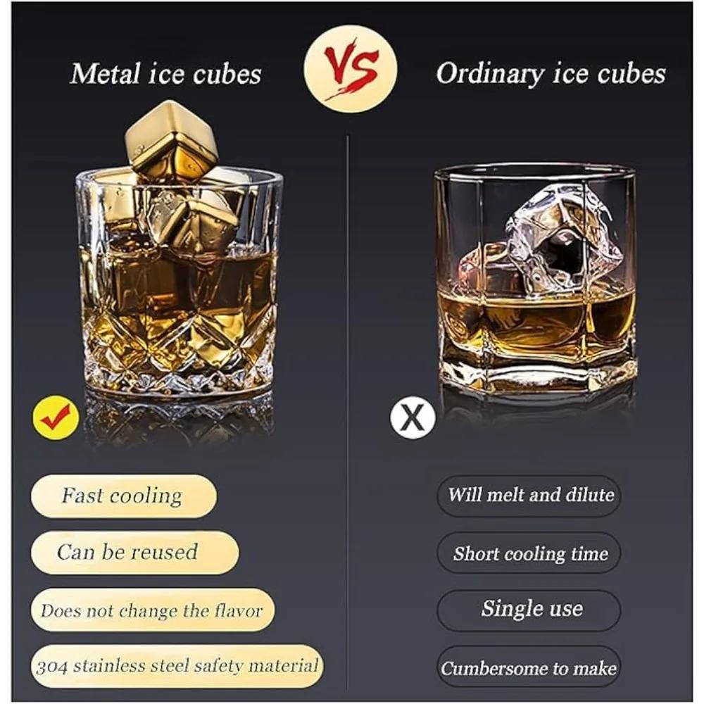 8PCS Quick Freeze Whiskey Stones Reusable Stainless Steel Ice Cubes for Vodka Wine Beer Juice Whisky Rock Cooler Chiller Tools