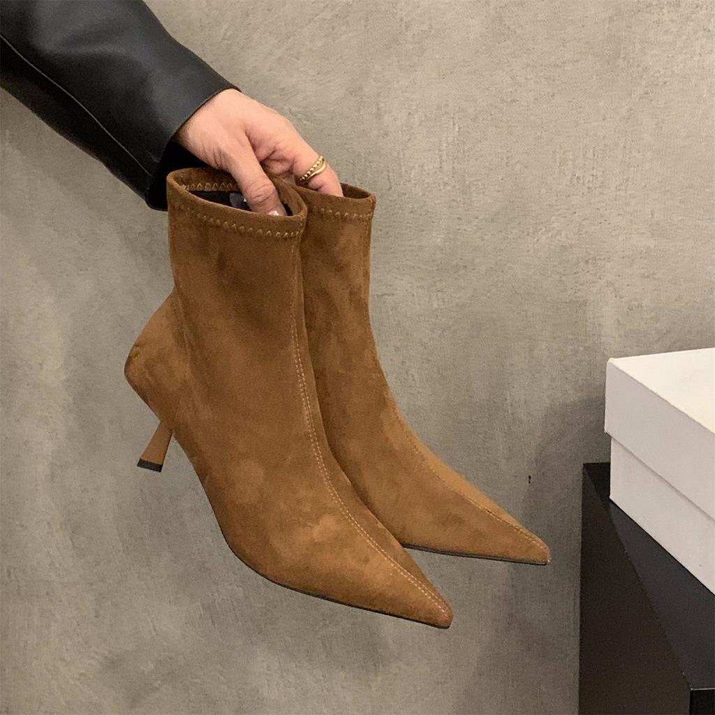 Women Ankle Boots  Autumn Sexy Pointed Toe Fashion Vintage Elegant Party High Heel Short Boot Suede Leather  De Mujer