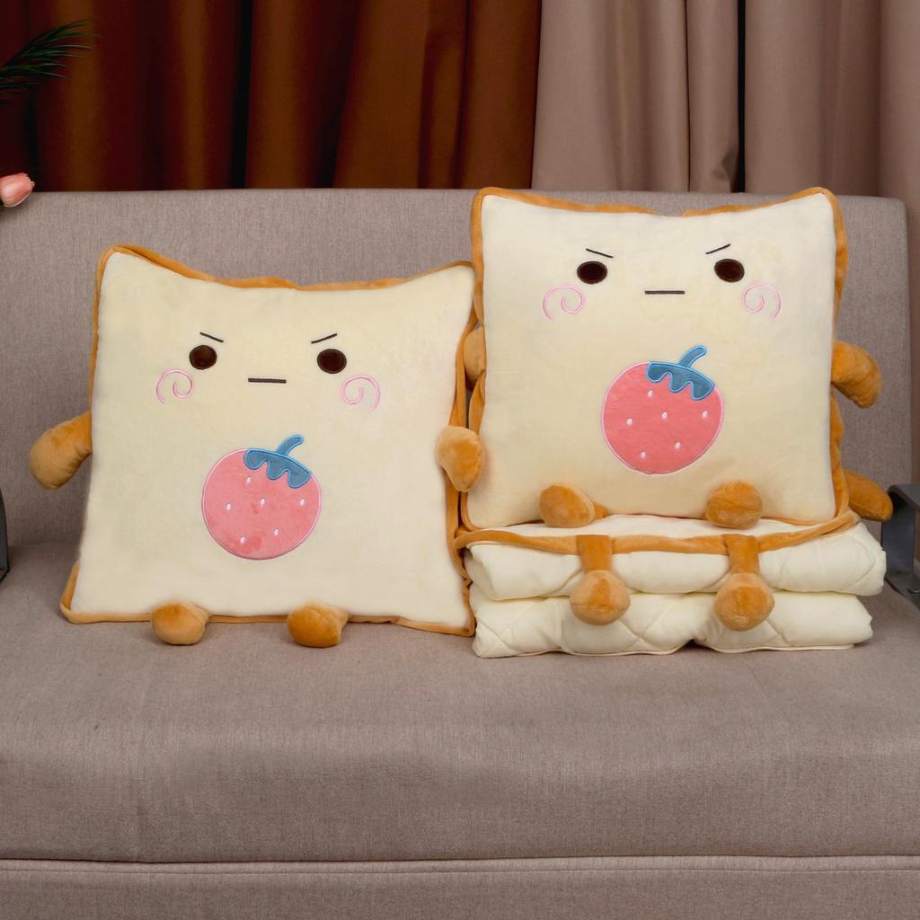 Two-in-One Embroidery Throw Pillow and Quilt: Logo Print Cushion for Bed, Car, Office, or Nap