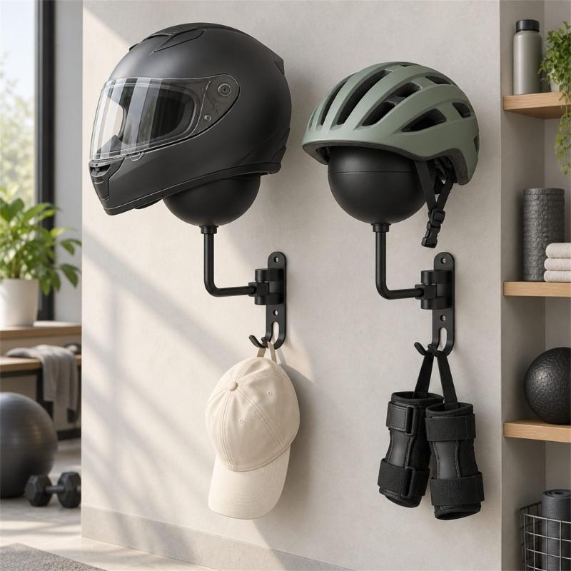 Aluminium-Helm-Wandhalterung 2er-Set mit abgerundeten ABS-Auflagen, schwenkbaren Armen und Zahnradaufhängungen für Eingangsbereich oder Schrank-Aufbewahrungsorganisation