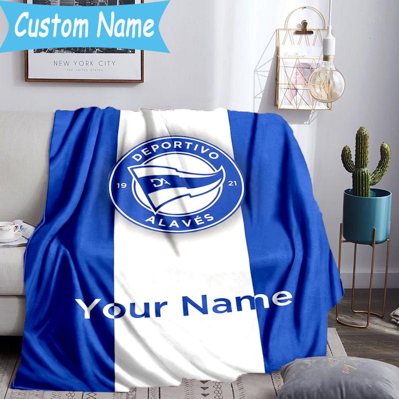 Custom Name Deportivo Alaves Emblem Flannel Blanket, Use for Birthday/Holiday Gift, Soft Blanket for Sofa/Bed/Camping/Office, Home Decor