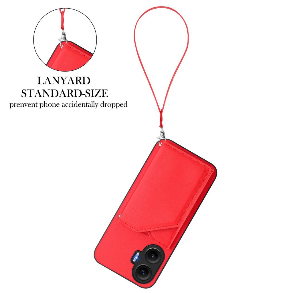 For Xiaomi Poco F7 5G/Redmi Turbo 4 Pro 5G Case Card Holder Kickstand Skin-Touch Phone Cover with Wrist Strap