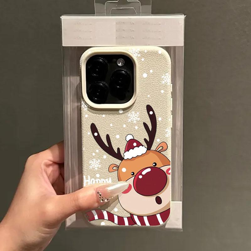 Christmas Elk Deer Lichee Pattern Phone Case for iPhone 17 16 Pro Max Air 15 14 Plus 13 12 11 XR X XS Max 16E Shockproof Cover