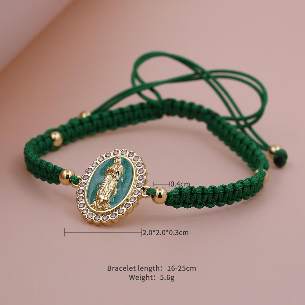 Handmade Virgin Mary Braided Bracelet Gold Plated Rope Shell Zirconia Religious Jewelry for Women Gifts
