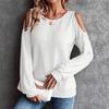 Fall Winter New Women's Off-the-shoulder Back Button Long Sleeve T-shirt Top, European American Style Cross-border Casual Top for Women