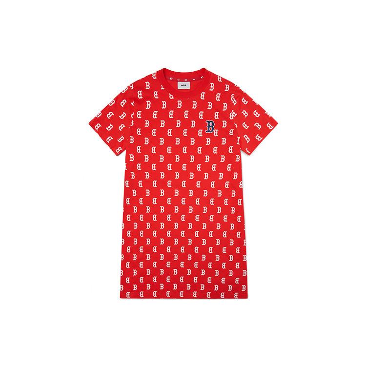 New MLB Base Logo Short Sleeved Dress Women's Red 3FOPM0123-43RDL