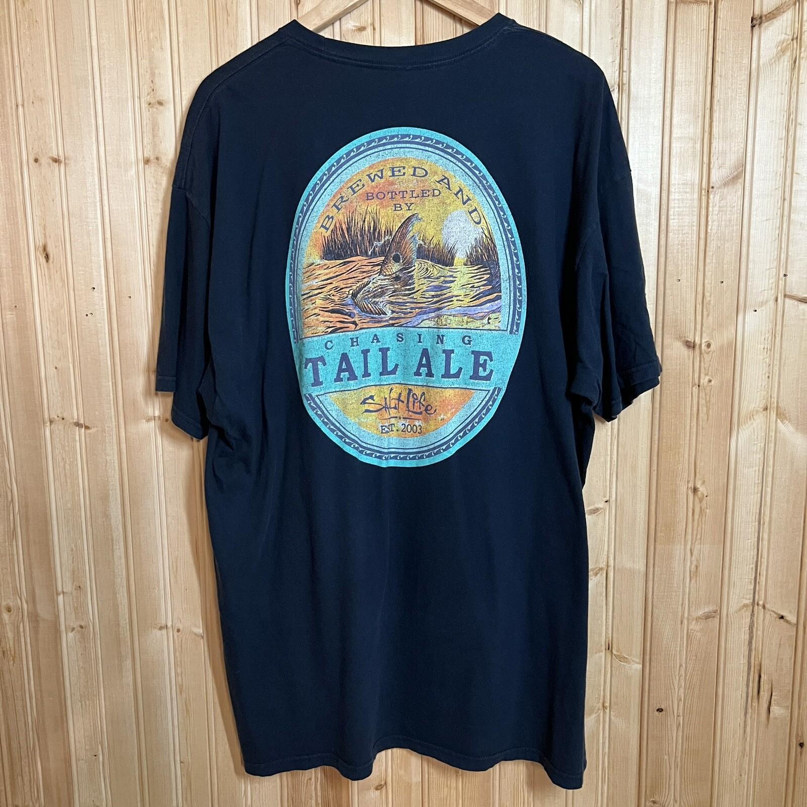 Salt Life Sz 2XL Short Sleeve Pocket T Shirt Navy Graphic Fish Chasing Tail Ale XL