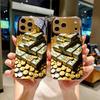 Money Stacks Art Electroplated Golden Phone Case For iPhone 17Air 17 16 15 14 13 12 11 Pro Max Plus 16E XR 7 8 Xs X Glass Cover