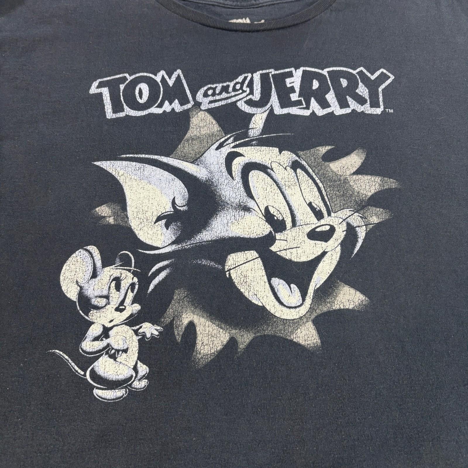 Tom and Jerry Graphic T-Shirt Mens 3XL Black Cotton Short Sleeve Cartoon Tee Unisex T-Shirt S