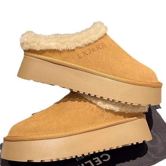 [Youshilai] Thick-bottomed Fluffy Half-slippers for Women's 2025 Winter New Outer Wear, Velvet To Keep Warm and Casual, One Pedal