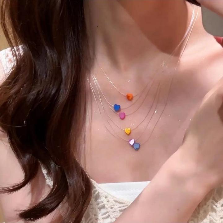 "Foam Summer" Dopamine Colored Shell Peach Heart Necklace Women Stack Premium Summer Collarbone Chain