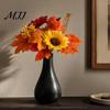 Fake Flowers for Wedding Background Artificial Sunflower Maple Leaf Bouquet, Fall Flowers,Realistic Silk Faux Decorative Fireplace Flower Thanksgiving