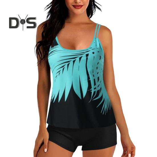 2-teiliges Tankini-Set mit abnehmbarem Brustpolster und verstellbaren Schultergurten, Oberteilen und elastischer Taille, bedrucktem Badehosen-Set, Strandmode