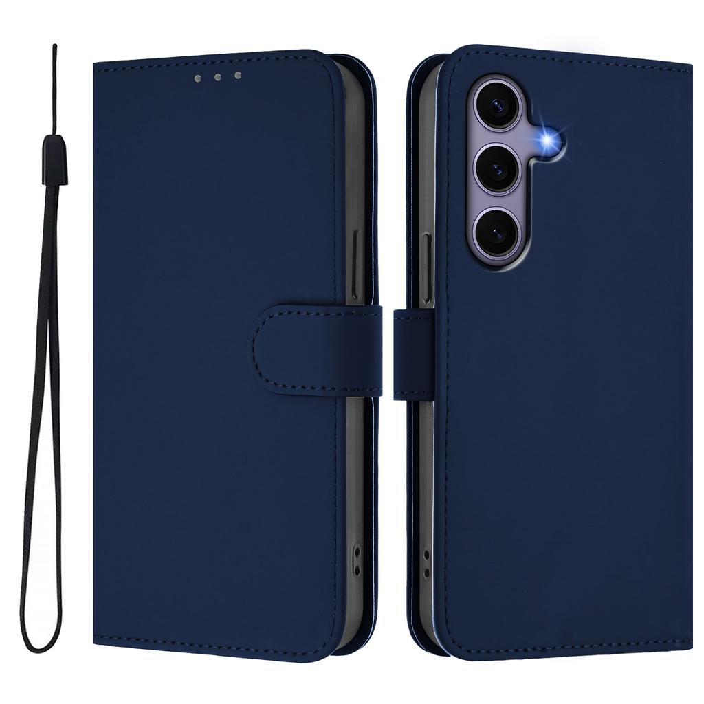 For Samsung Galaxy S24/Galaxy S25 Case Solid Color Wallet Leather Phone Cover with Strap
